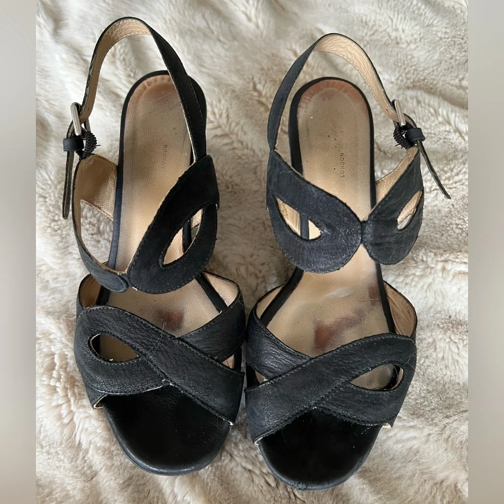 Black Platform Sandals - Women's Strappy Chunky Heel